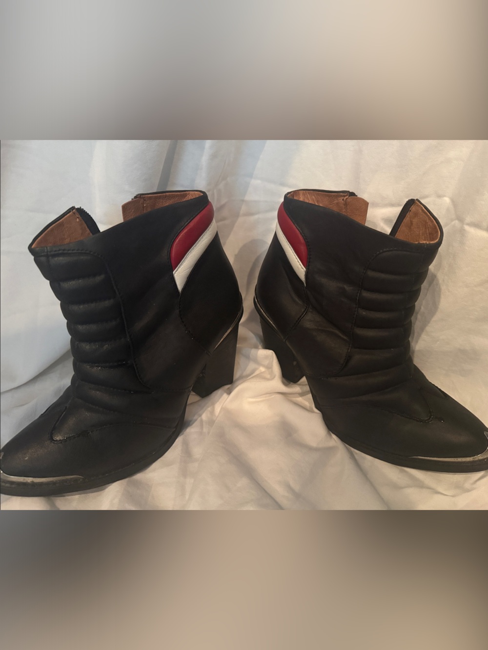 Jeffrey Campbell Women's Black Ankle Heeled Boots with Red & White Accent